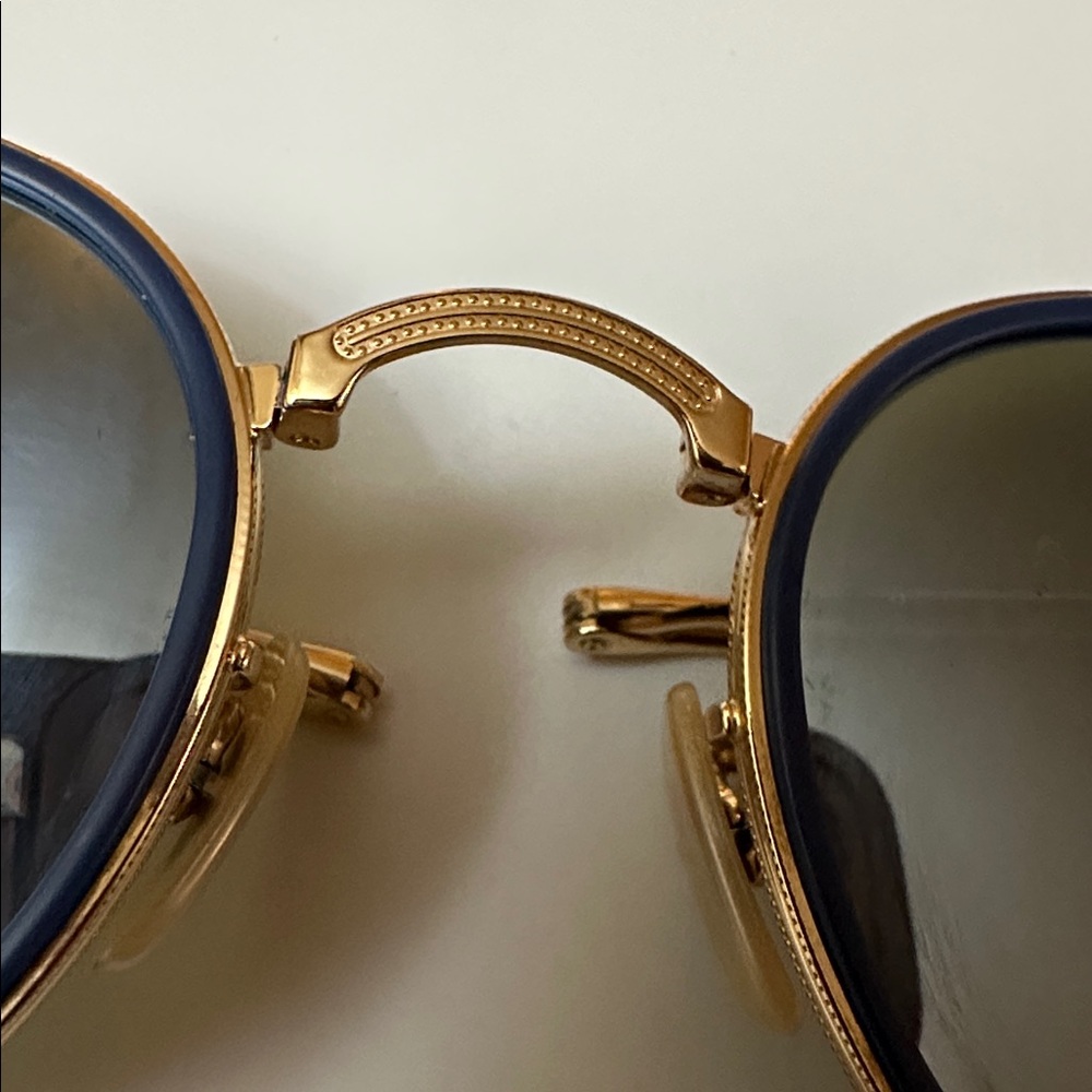 Ray-Ban Gold Frame Sunglasses with Blue Lenses - Picture 6 of 8